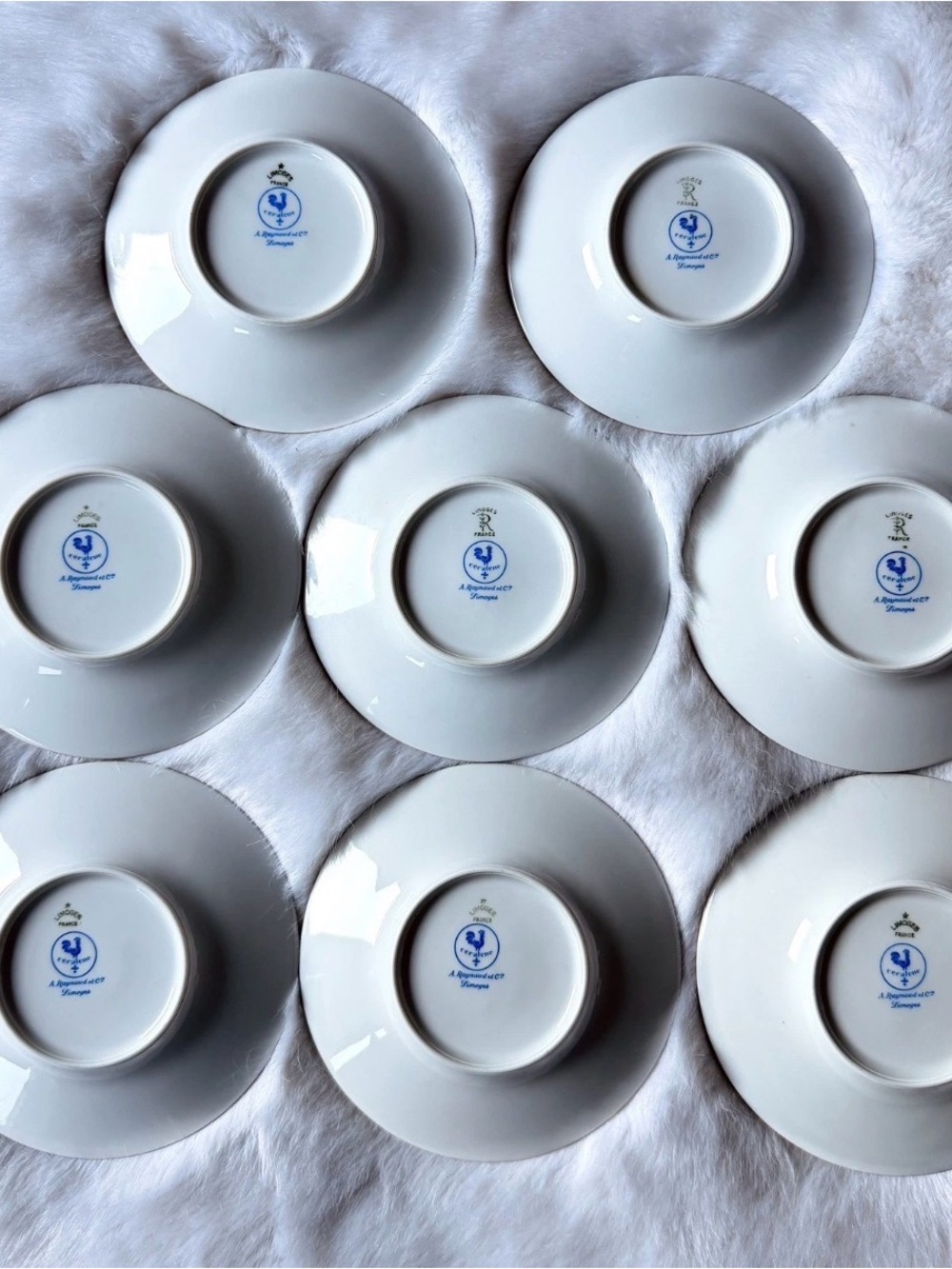 Set of 8 Vintage Ceralene A. Raynaud Vieux Chine Limoges France Saucers - Picture 4 of 6